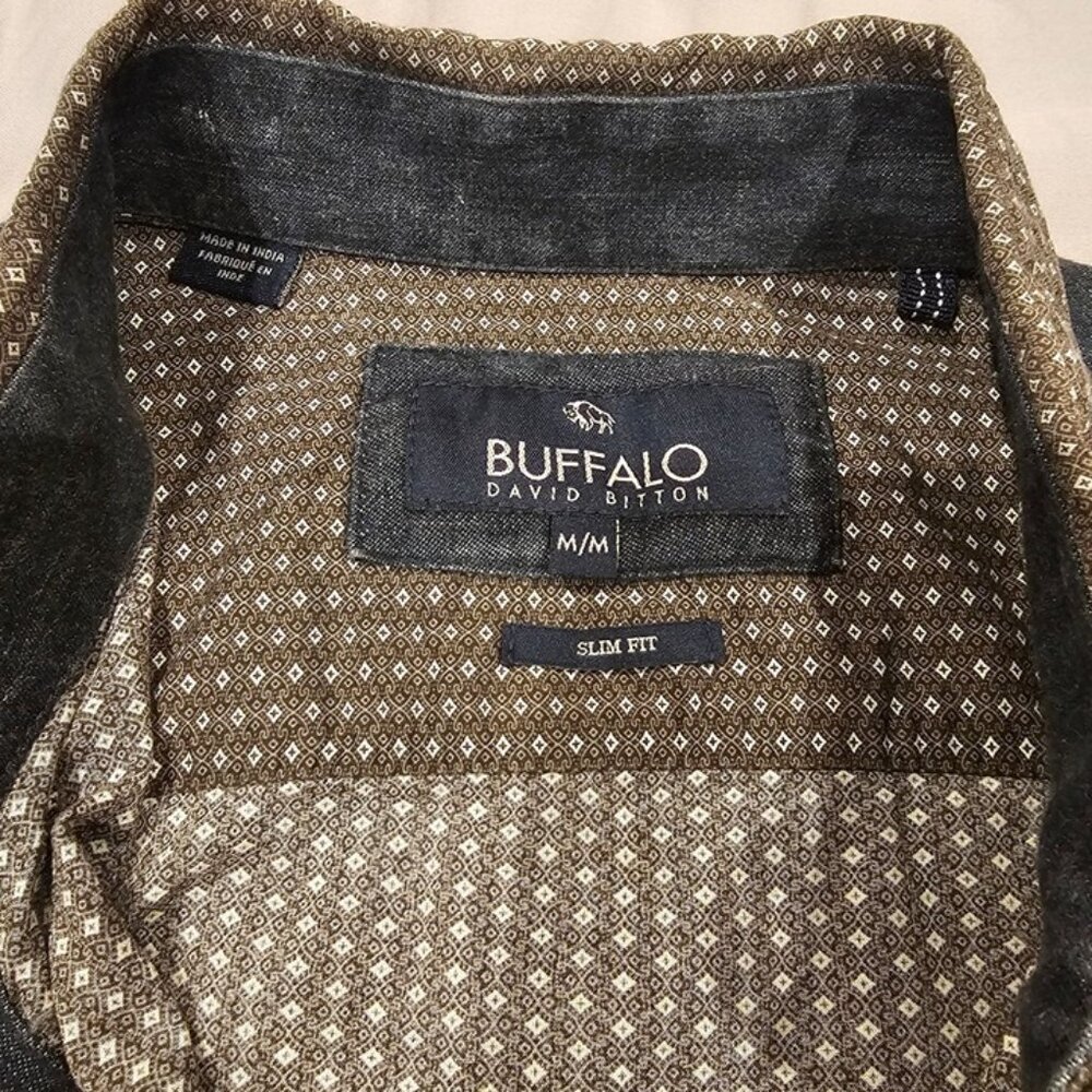 Buffalo David Bitton Slim Fit Mens Shirt M/M Brown Patterned Long Sleeve Cotton - Picture 2 of 9